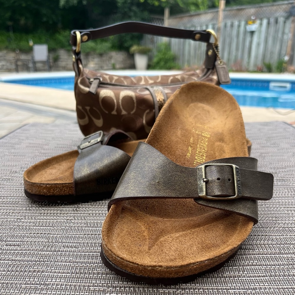 Women’s Birkenstock Madrid  Birko-Flor Single Buckle Metallic Eva Sole Sandal